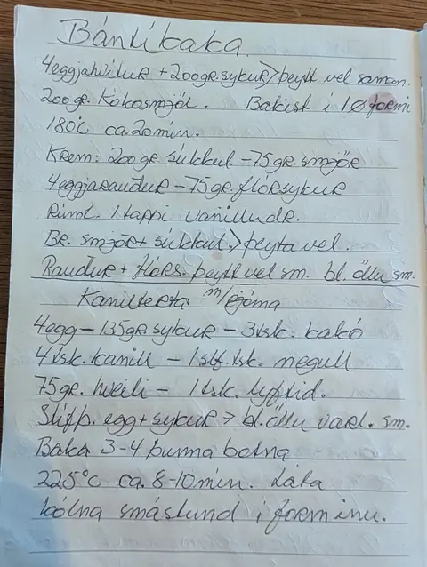 Síðan hennar í uppskriftabókinni