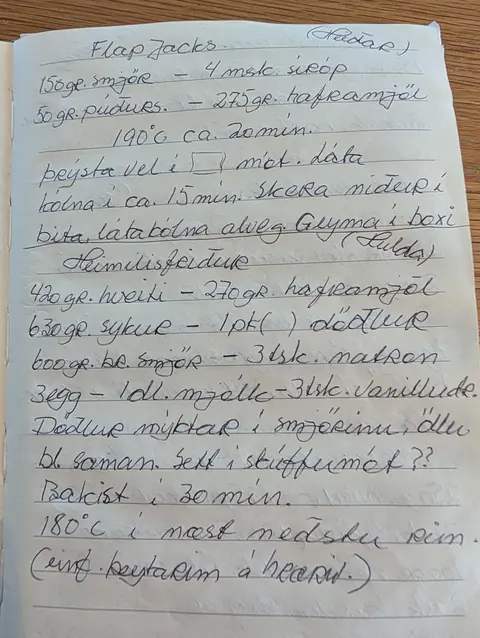 Síðan hennar í uppskriftabókinni