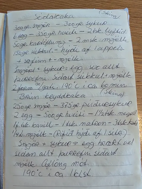 Síðan hennar í uppskriftabókinni