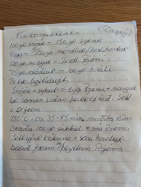 Síðan hennar í uppskriftabókinni