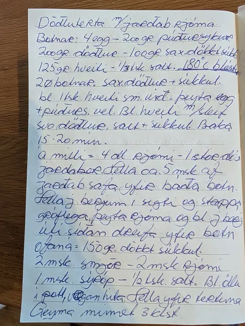 Síðan hennar í uppskriftabókinni