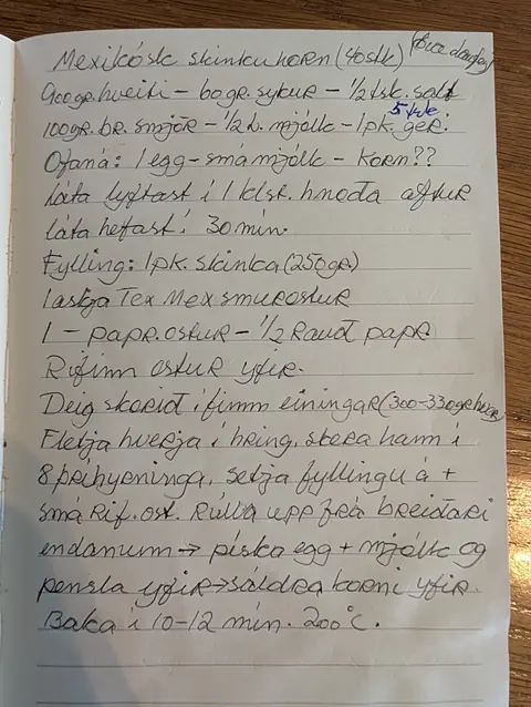 Síðan hennar í uppskriftabókinni