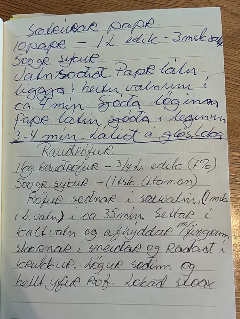 Síðan hennar í uppskriftabókinni