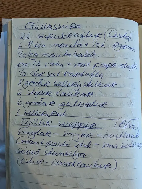 Síðan hennar í uppskriftabókinni