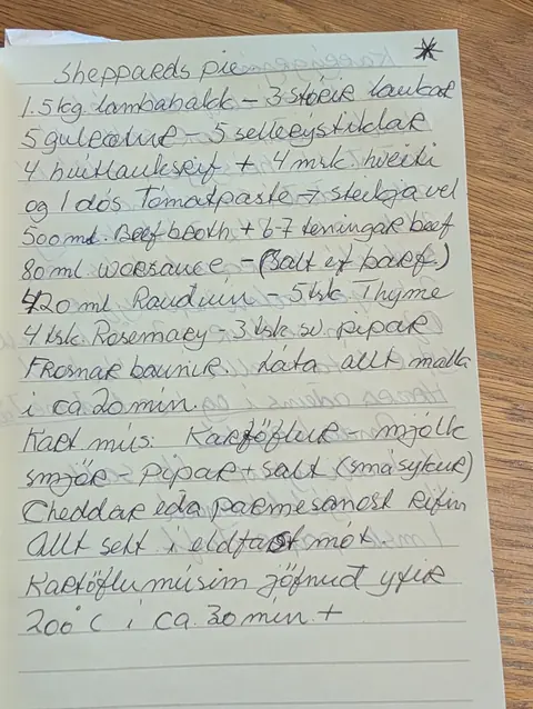 Síðan hennar í uppskriftabókinni